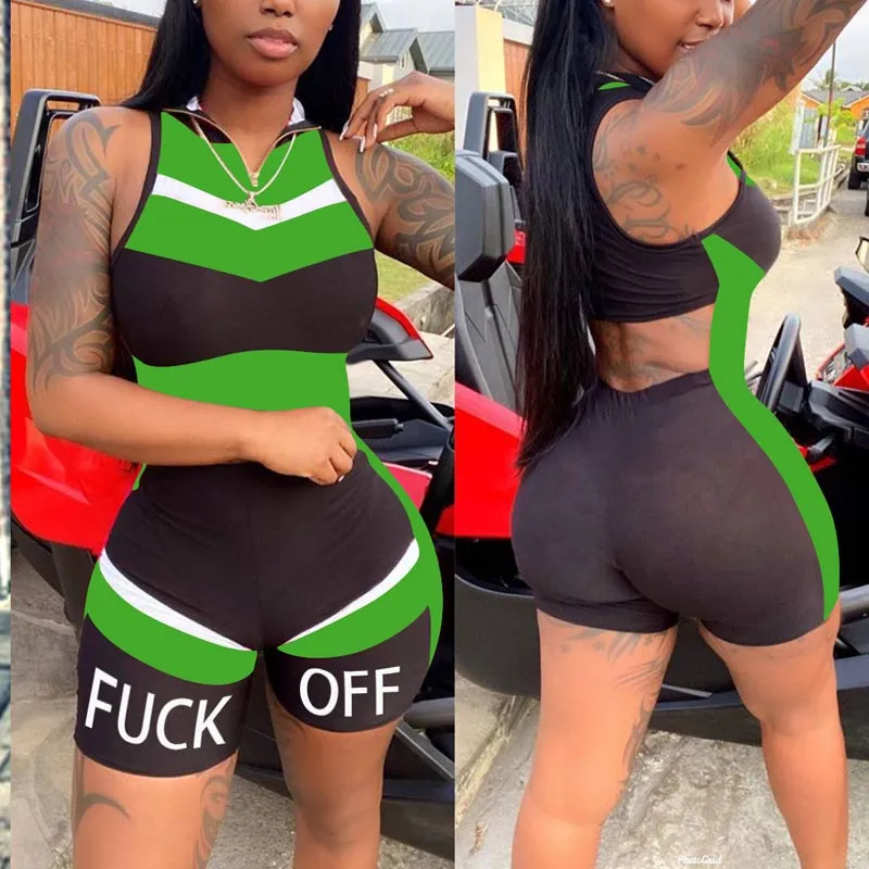 Colorblock Letter Print Sleeveless Romper