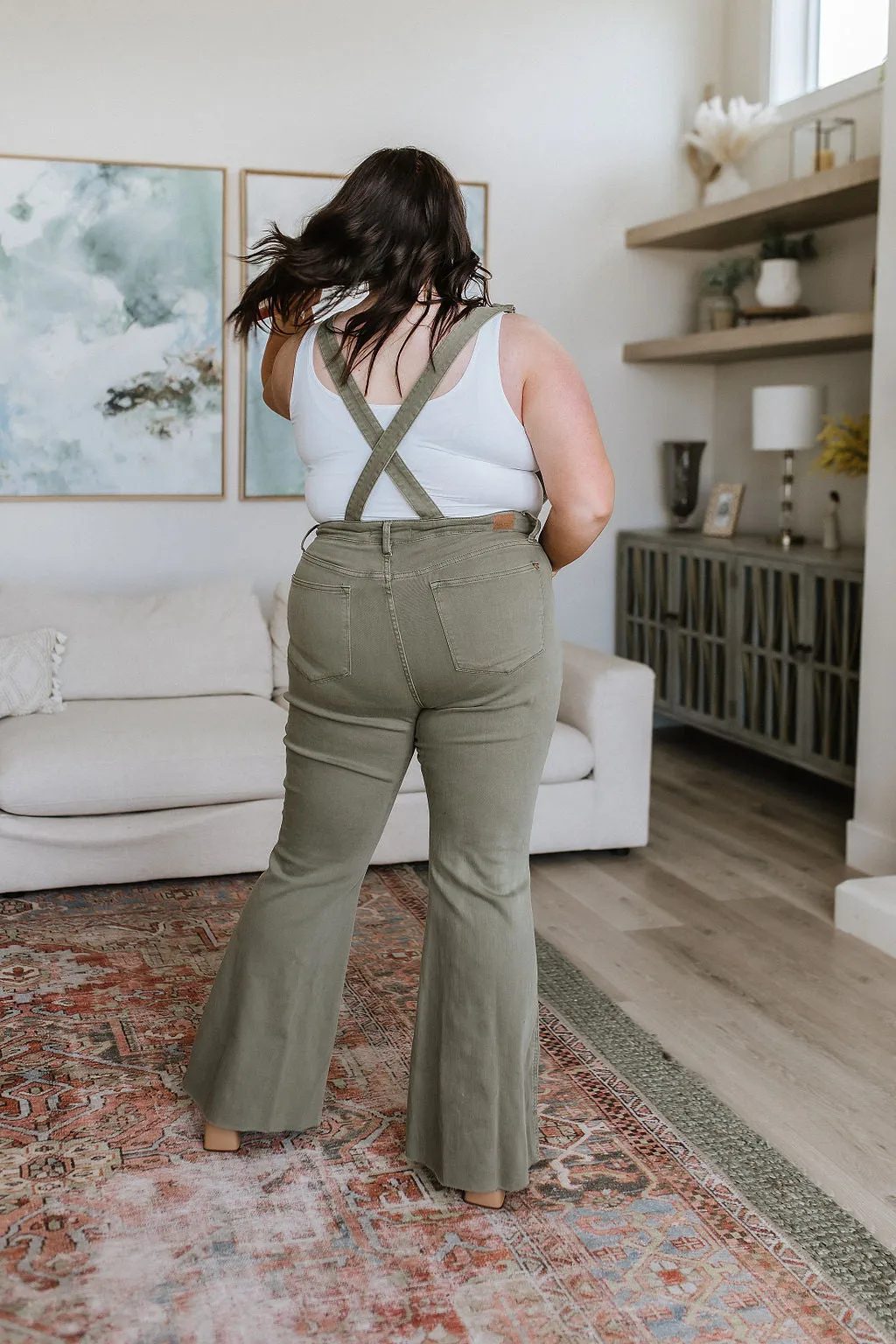 Judy Blue Control Top Overalls in Olive