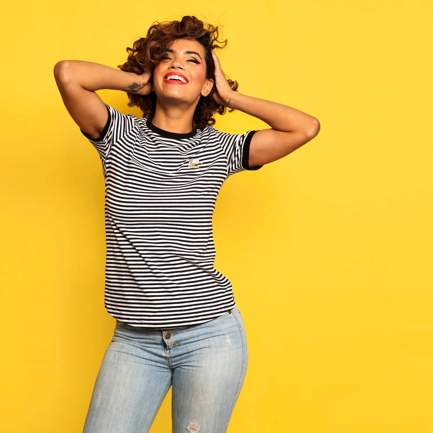 NYC Embroidered Striped Ringer Tee