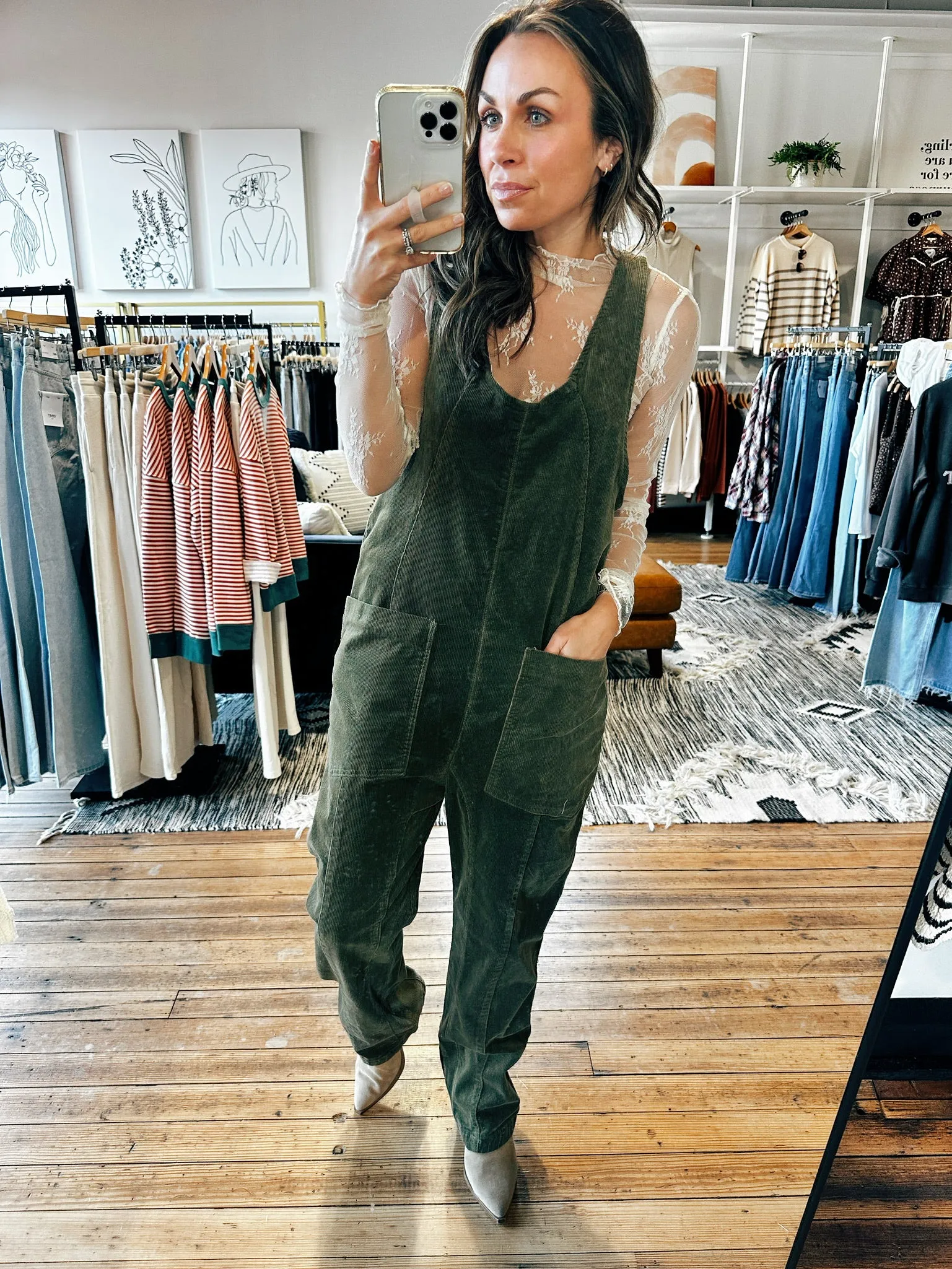 Olive Corduroy Overalls -ALL SALES FINAL