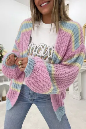 Pink Contrast striped woolen cardigan