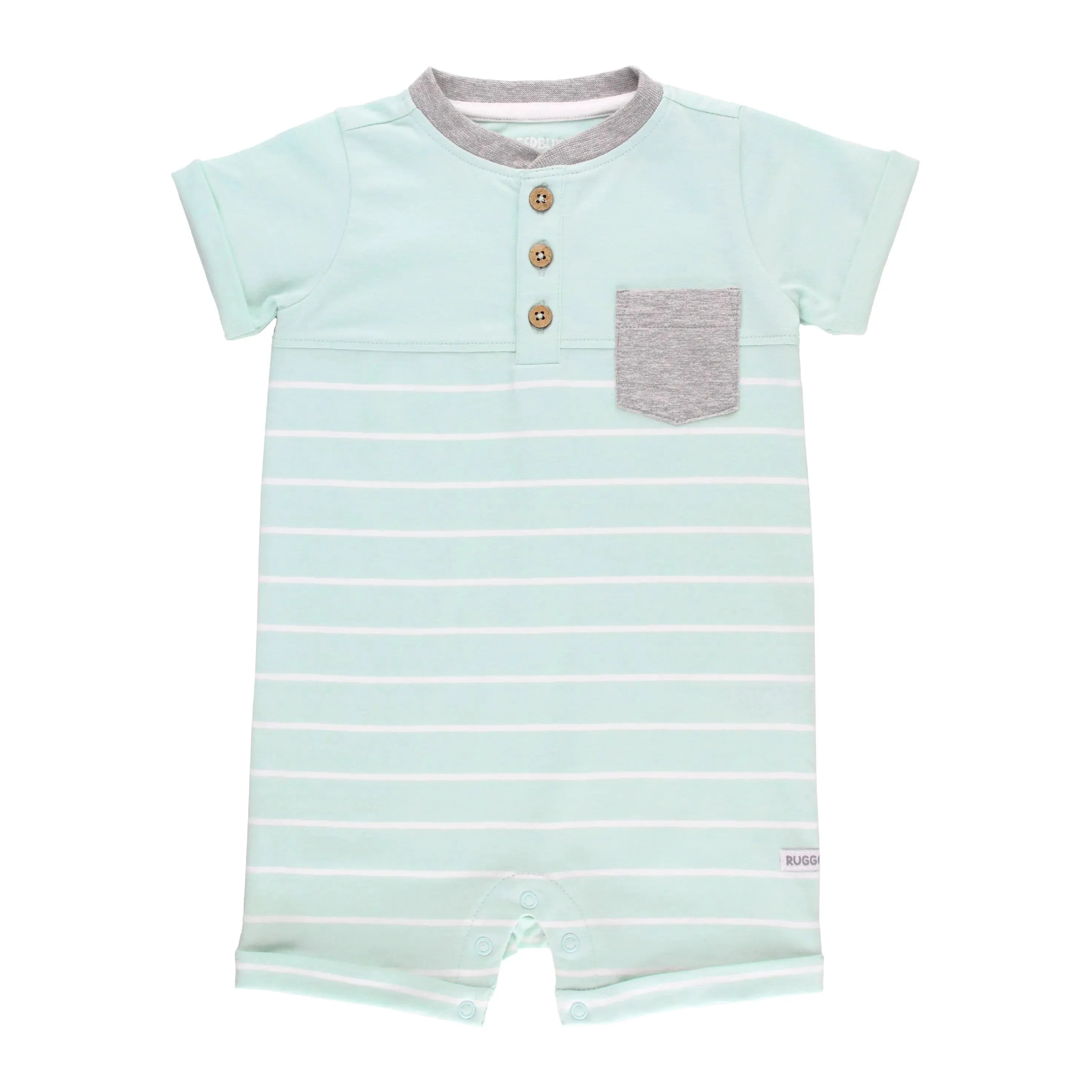 RuggedButts Light Aqua Stripe Henley Romper