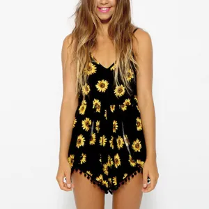 Sunflower Print Jumpsuit Romper
