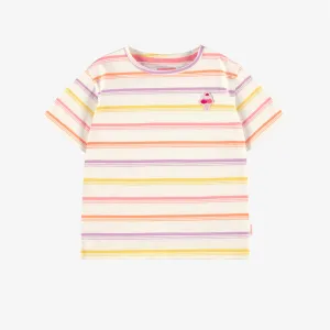 T-shirt crème en jersey à rayures, enfant || Cream T-shirt in striped jersey, child