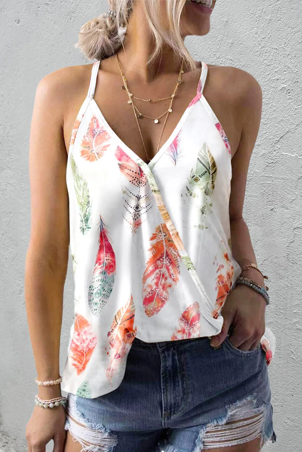 Tropical Plant Print Tank Top